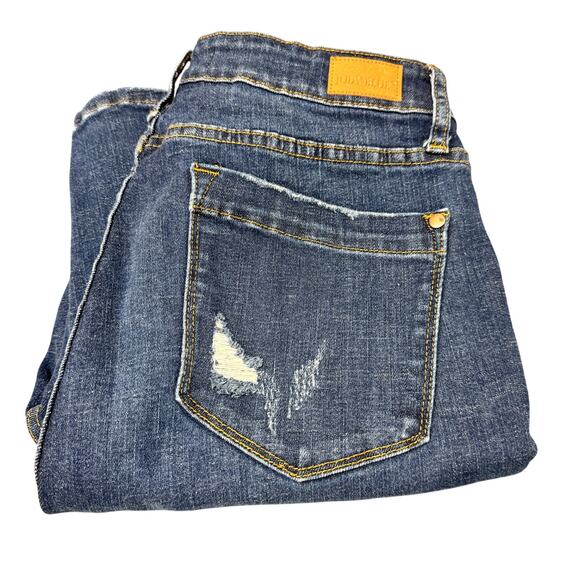 Judy Blue Denim - Judy Blue Jeans Womens 13 / 31 Skinny Fit Button Fly Distressed Blue Denim